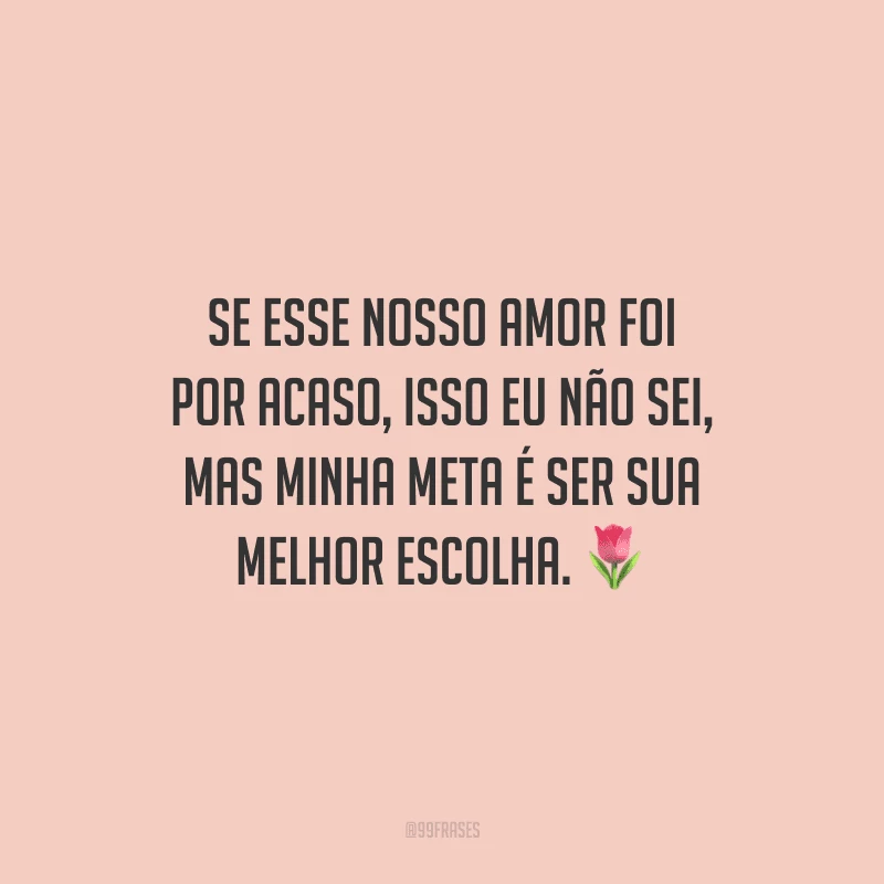 Se esse nosso amor foi por acaso, isso eu não sei, mas minha meta é ser sua melhor escolha.