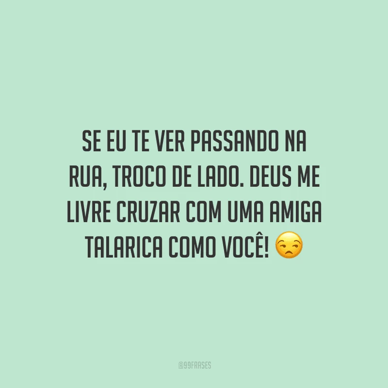 Se eu te ver passando na rua, troco de lado. Deus me livre cruzar com uma amiga talarica como você! 