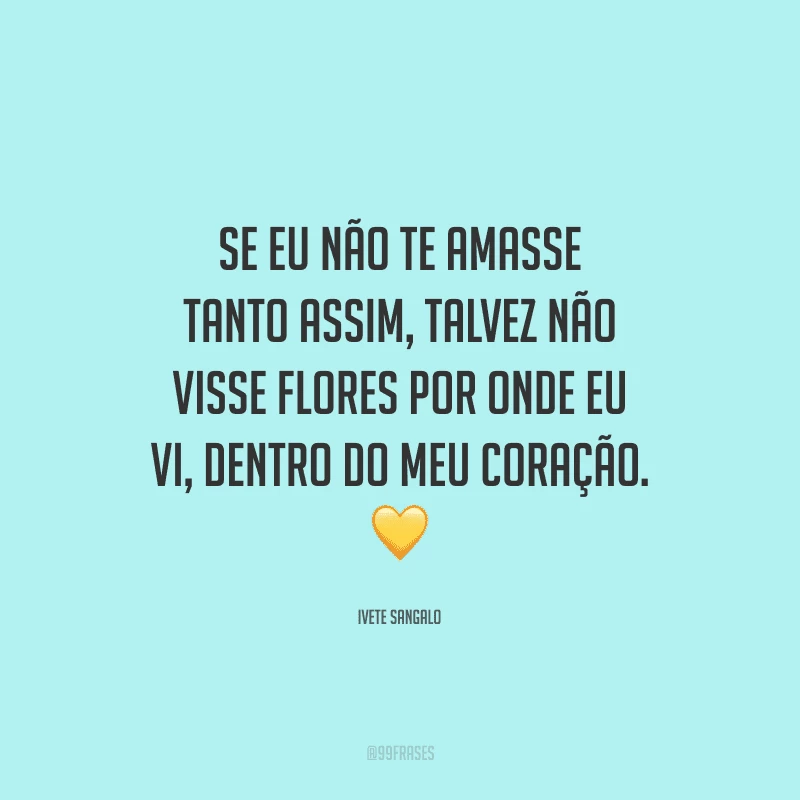 Se eu não te amasse tanto assim, talvez não visse flores por onde eu vi, dentro do meu coração. 