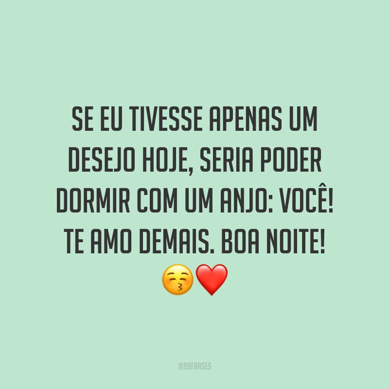 Se eu tivesse apenas um desejo hoje, seria poder dormir com um anjo: você! Te amo demais. Boa noite! 😚❤️