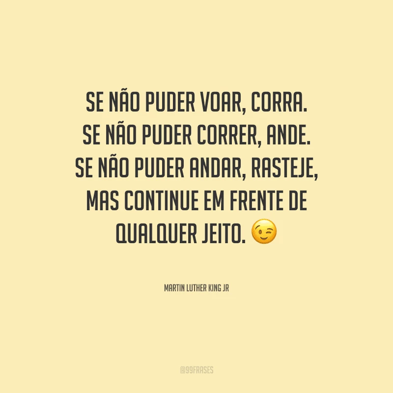 Se não puder voar, corra. Se não puder correr, ande. Se não puder andar, rasteje, mas continue em frente de qualquer jeito.