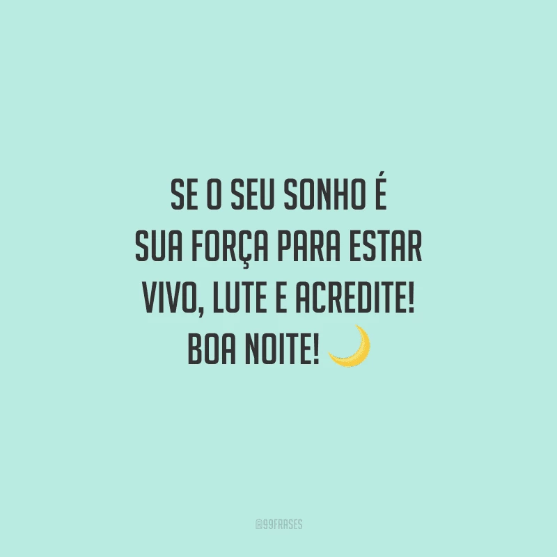 Se o seu sonho é sua força para estar vivo, lute e acredite! Boa noite!