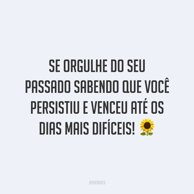Se orgulhe do seu passado sabendo que você persistiu e venceu até os dias mais difíceis!