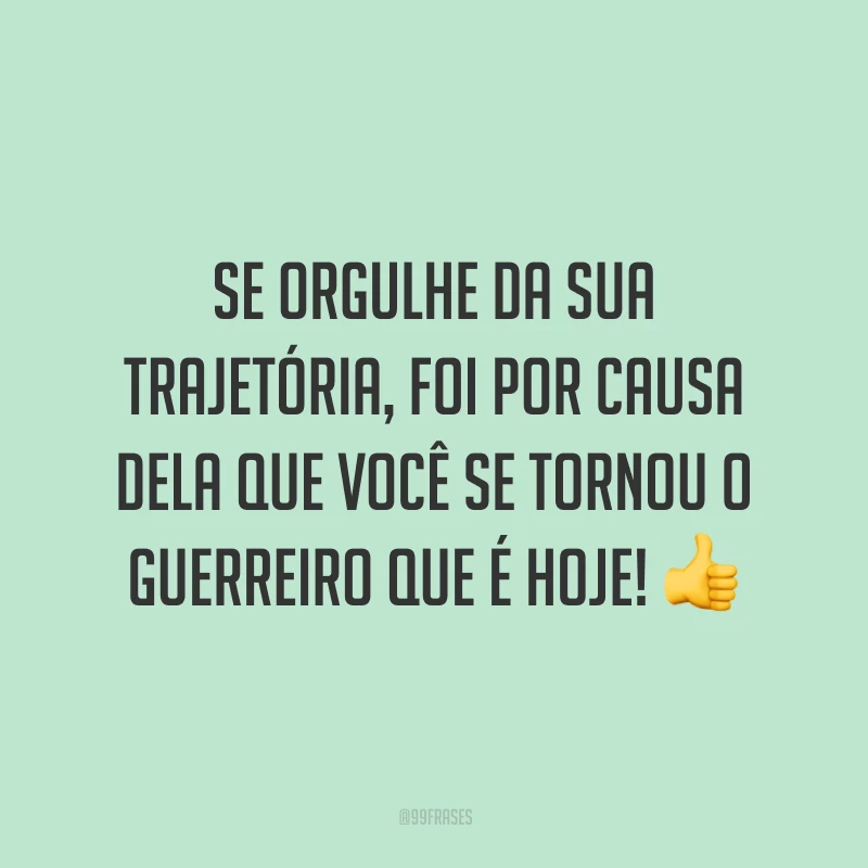Se orgulhe da sua trajetória, foi por causa dela que você se tornou o guerreiro que é hoje!