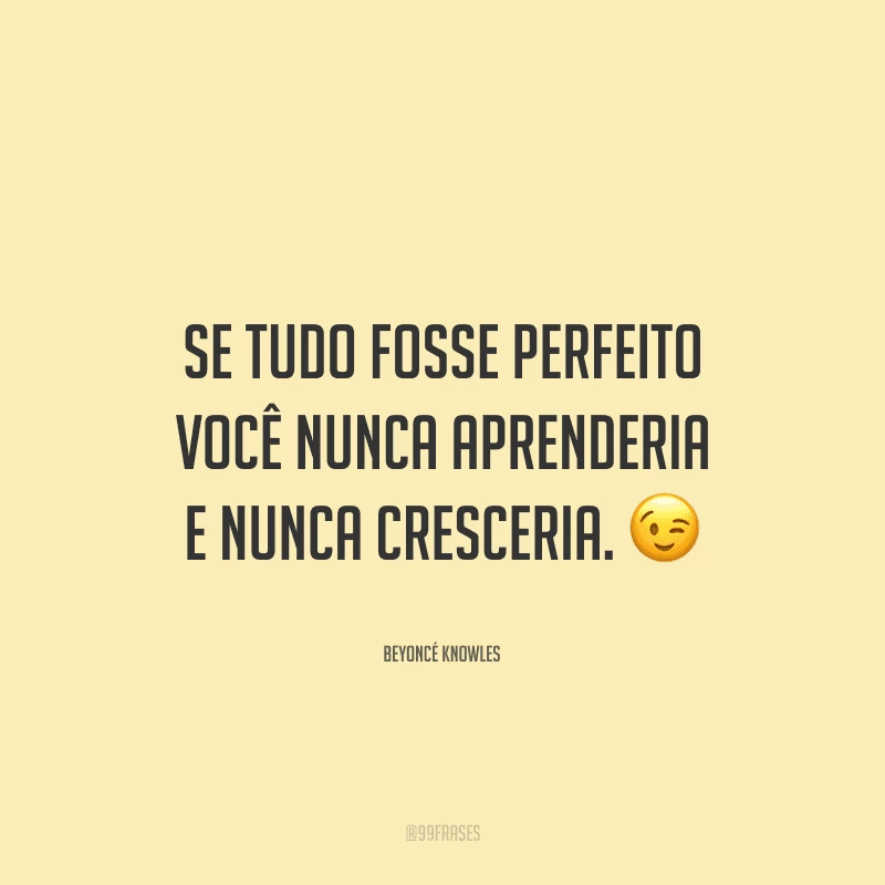 Se tudo fosse perfeito você nunca aprenderia e nunca cresceria.