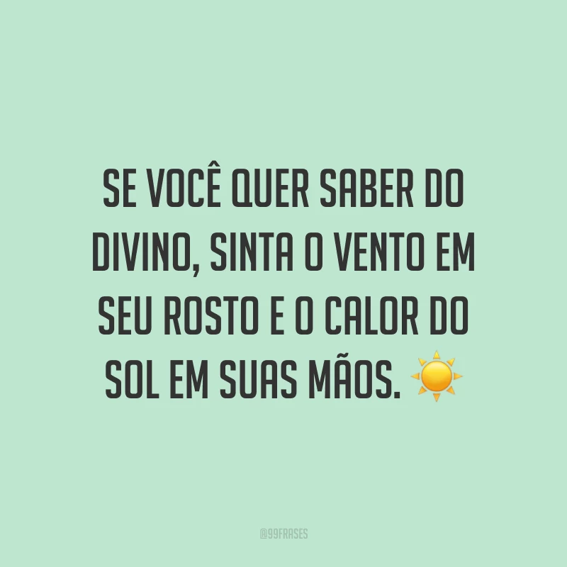 Se você quer saber do divino, sinta o vento em seu rosto e o calor do sol em suas mãos. ☀