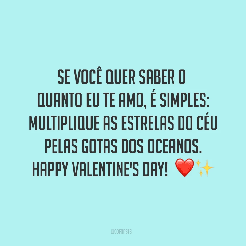 Se você quer saber o quanto eu te amo, é simples: multiplique as estrelas do céu pelas gotas dos oceanos. Happy Valentine's Day! ❤✨