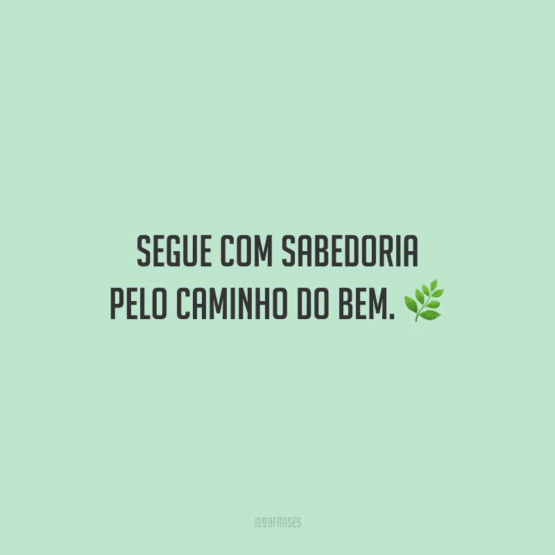 Segue com sabedoria pelo caminho do bem.