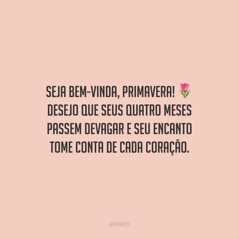 Seja bem-vinda, primavera! Desejo que seus quatro meses passem devagar e seu encanto tome conta de cada coração.