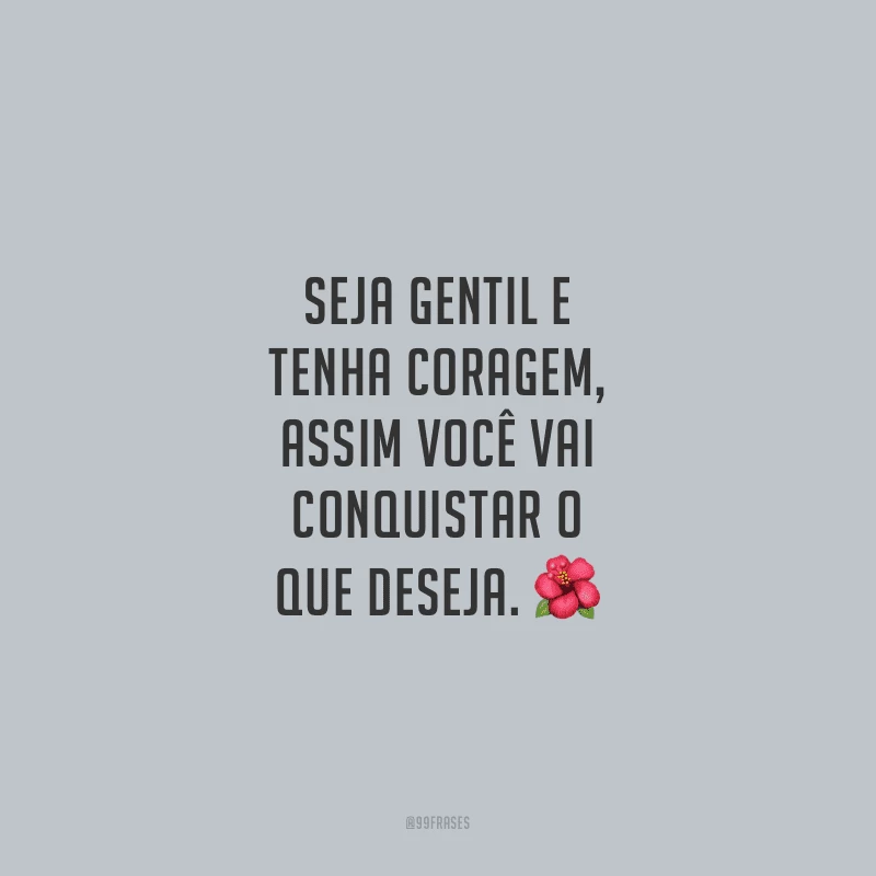 Seja gentil e tenha coragem, assim você vai conquistar o que deseja.