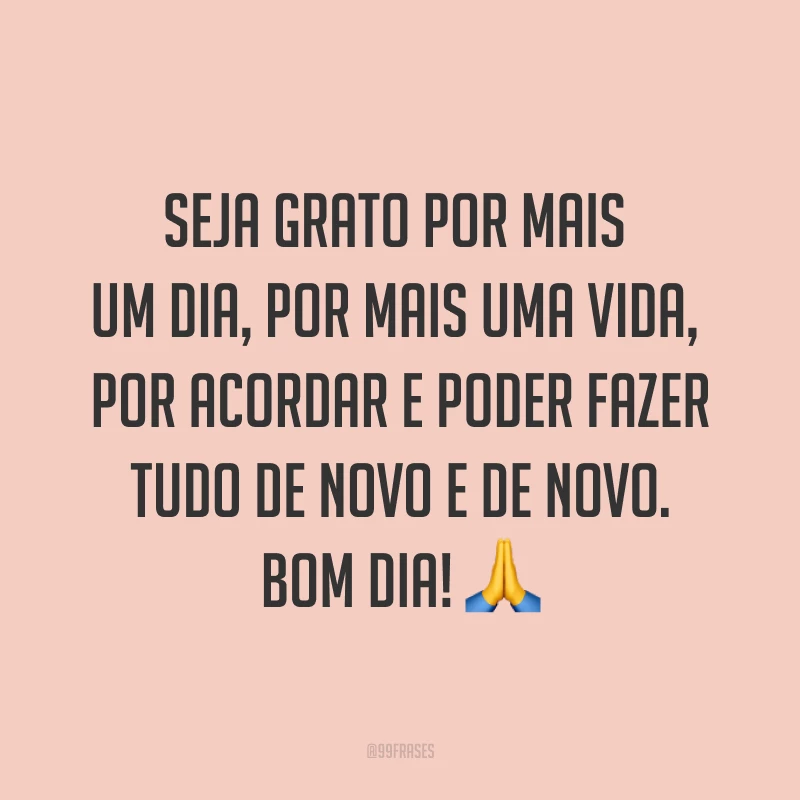 Seja grato por mais um dia, por mais uma vida, por acordar e poder fazer tudo de novo e de novo. Bom dia! ?