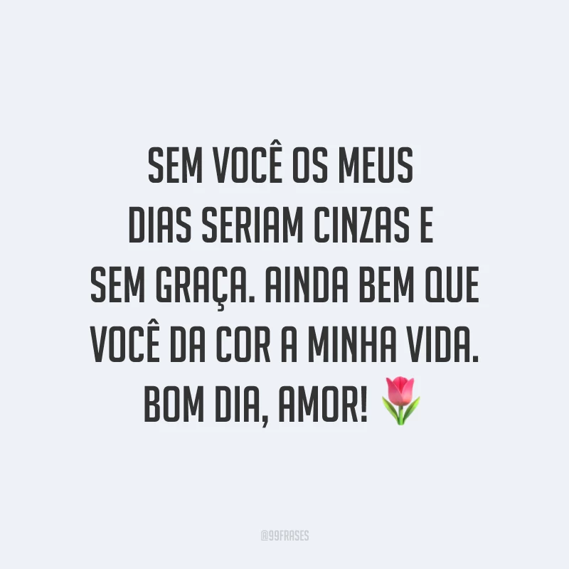 Sem você os meus dias seriam cinzas e sem graça. Ainda bem que você da cor a minha vida. Bom dia, amor! ?