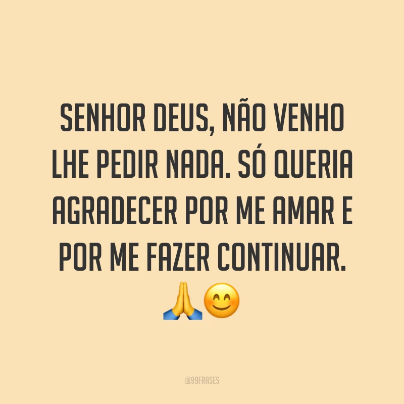 Senhor Deus, não venho lhe pedir nada. Só queria agradecer por me amar e por me fazer continuar. 🙏😊