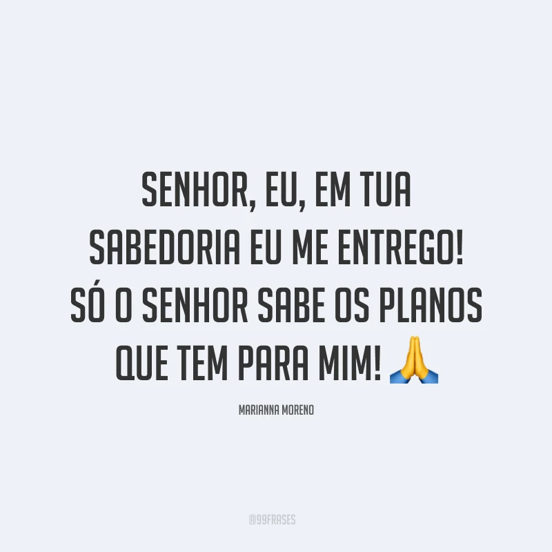 Senhor, eu, em Tua sabedoria eu me entrego! Só o Senhor sabe os planos que tem para mim! ?