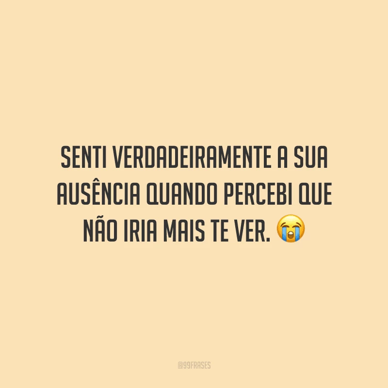 Senti verdadeiramente a sua ausência quando percebi que não iria mais te ver.