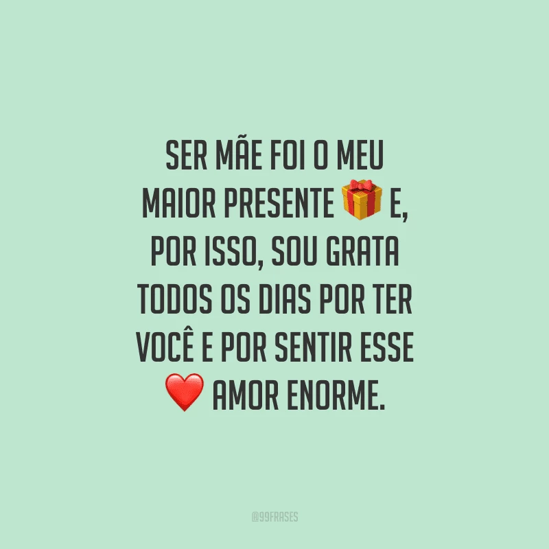 Ser mãe foi o meu maior presente e, por isso, sou grata todos os dias por ter você e por sentir esse amor enorme.