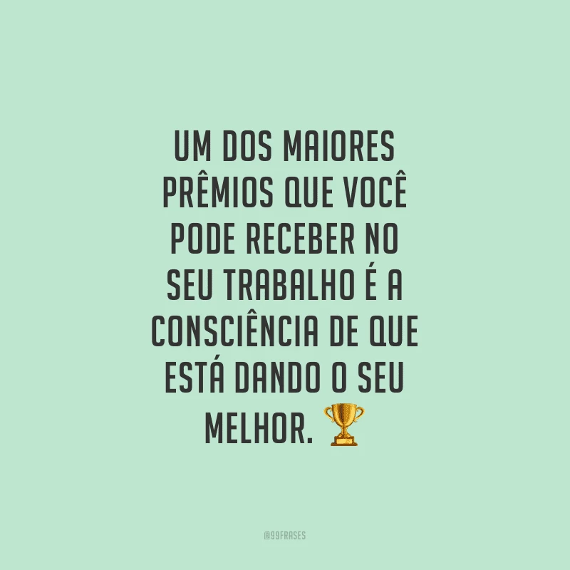 Um dos maiores prêmios que você pode receber no seu trabalho é a consciência de que está dando o seu melhor.