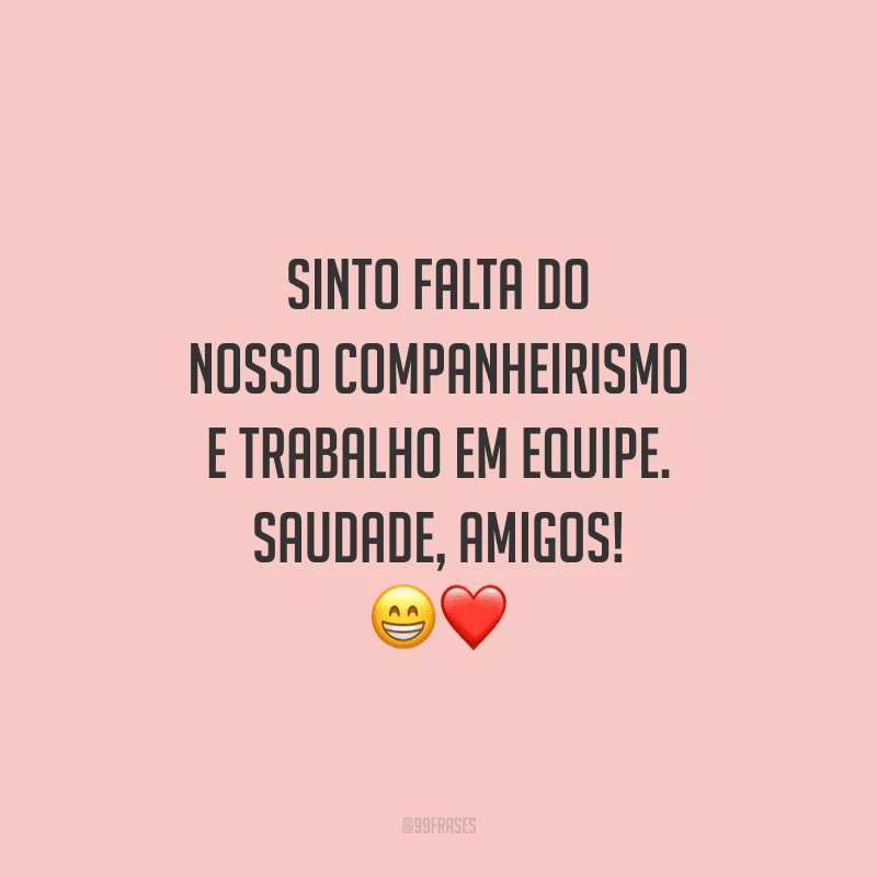 Sinto falta do nosso companheirismo e trabalho em equipe. Saudade, amigos!