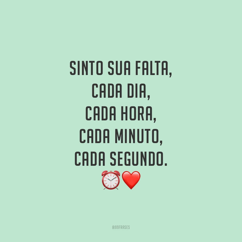 Sinto sua falta, cada dia, cada hora, cada minuto, cada segundo.