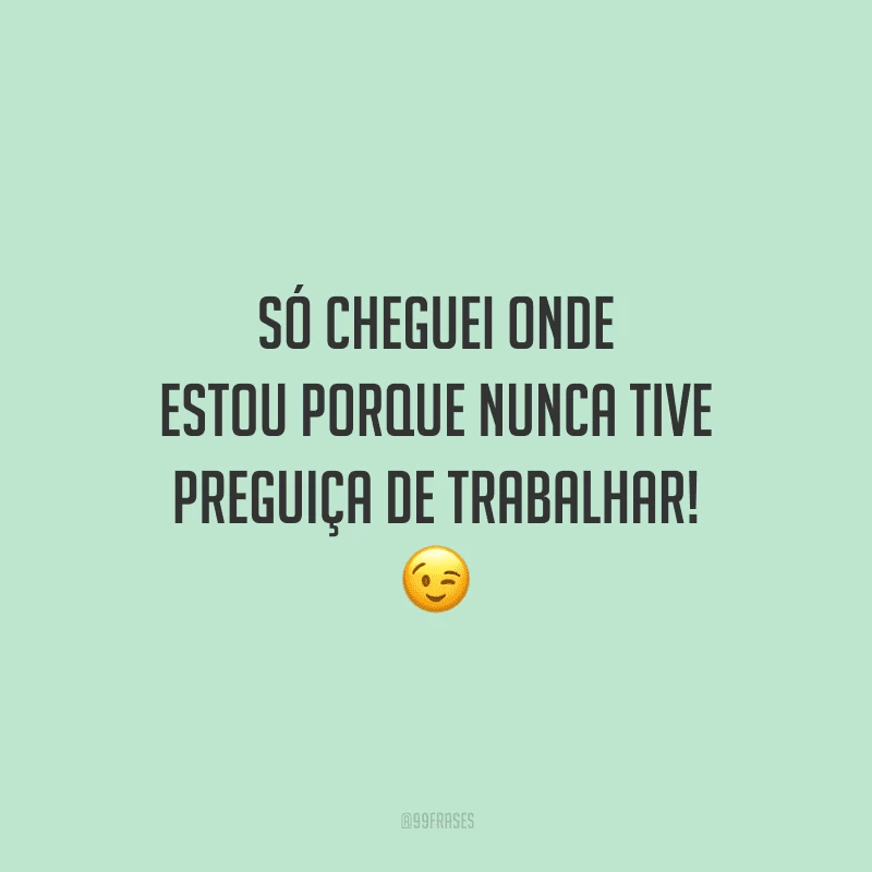 Só cheguei onde estou porque nunca tive preguiça de trabalhar!