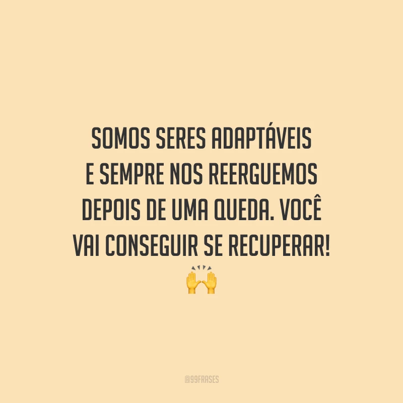Somos seres adaptáveis e sempre nos reerguemos depois de uma queda. Você vai conseguir se recuperar!