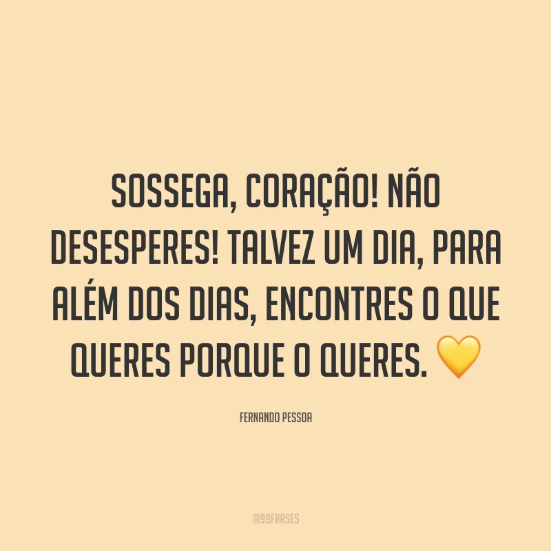 Sossega, coração! Não desesperes! Talvez um dia, para além dos dias, encontres o que queres porque o queres. 💛