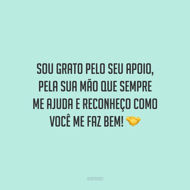 Sou grato pelo seu apoio, pela sua mão que sempre me ajuda e reconheço como você me faz bem!