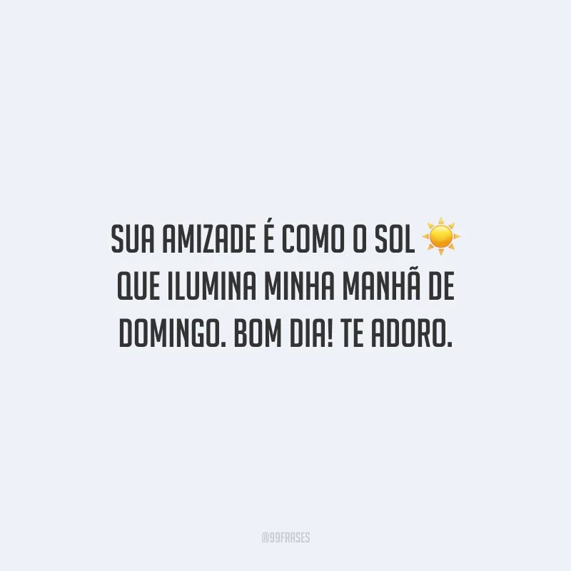Sua amizade é como o sol que ilumina minha manhã de domingo. Bom dia! Te adoro.