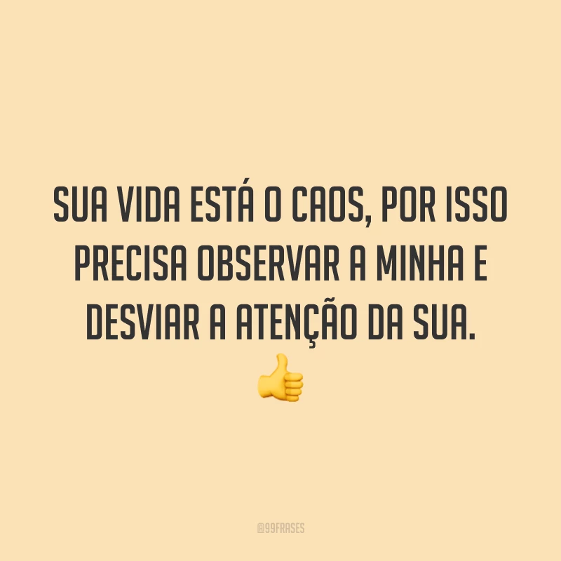 Sua vida está o caos, por isso precisa observar a minha e desviar a atenção da sua. 👍