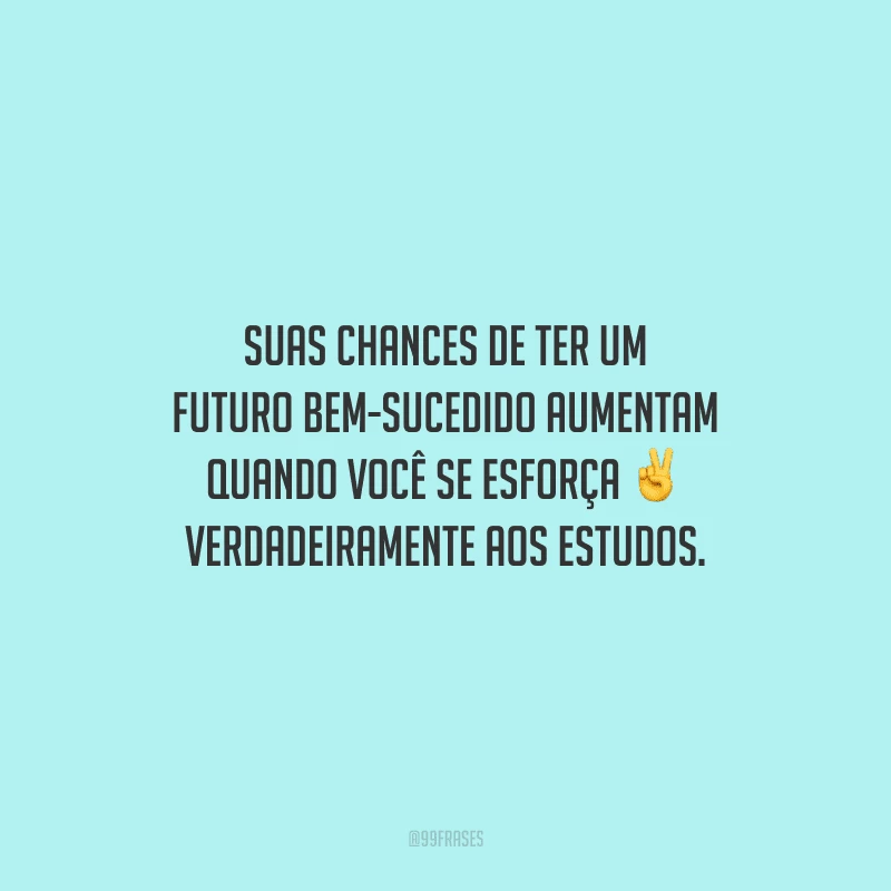Suas chances de ter um futuro bem-sucedido aumentam quando você se esforça verdadeiramente aos estudos.