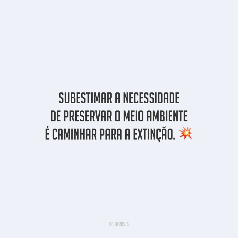 Subestimar a necessidade de preservar o meio ambiente é caminhar para a extinção.