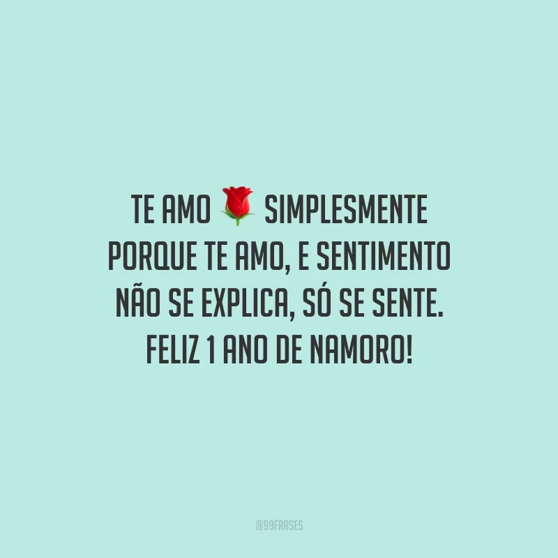 Te amo simplesmente porque te amo, e sentimento não se explica, só se sente. Feliz 1 ano de namoro!