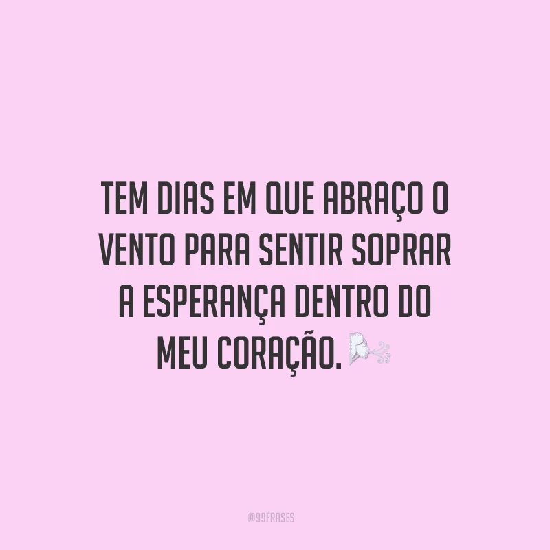 Tem dias em que abraço o vento para sentir soprar a esperança dentro do meu coração.