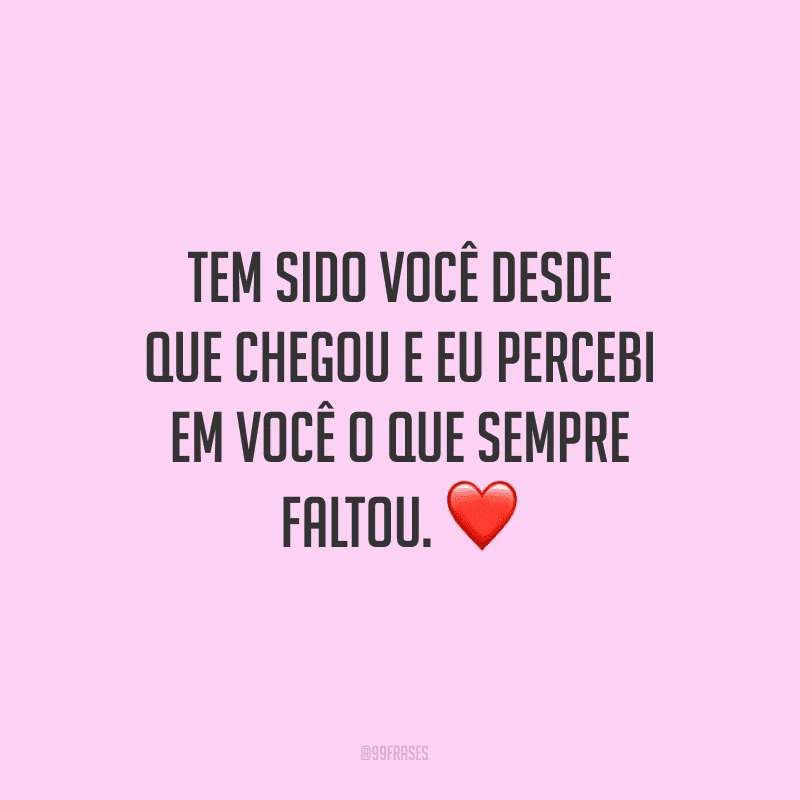 Tem sido você desde que chegou e eu percebi em você o que sempre faltou. 