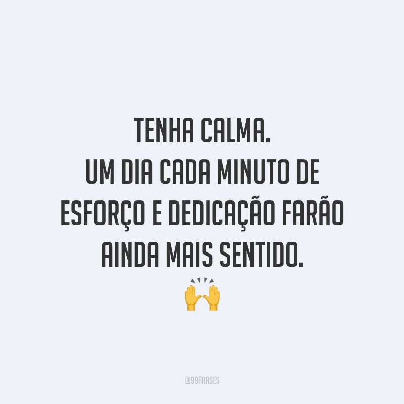 Tenha calma. Um dia cada minuto de esforço e dedicação farão ainda mais sentido.