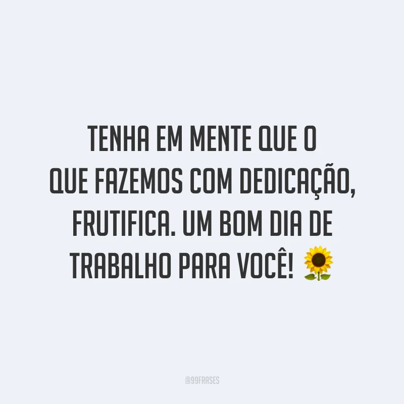 Tenha em mente que o que fazemos com dedicação, frutifica. Um bom dia de trabalho para você!