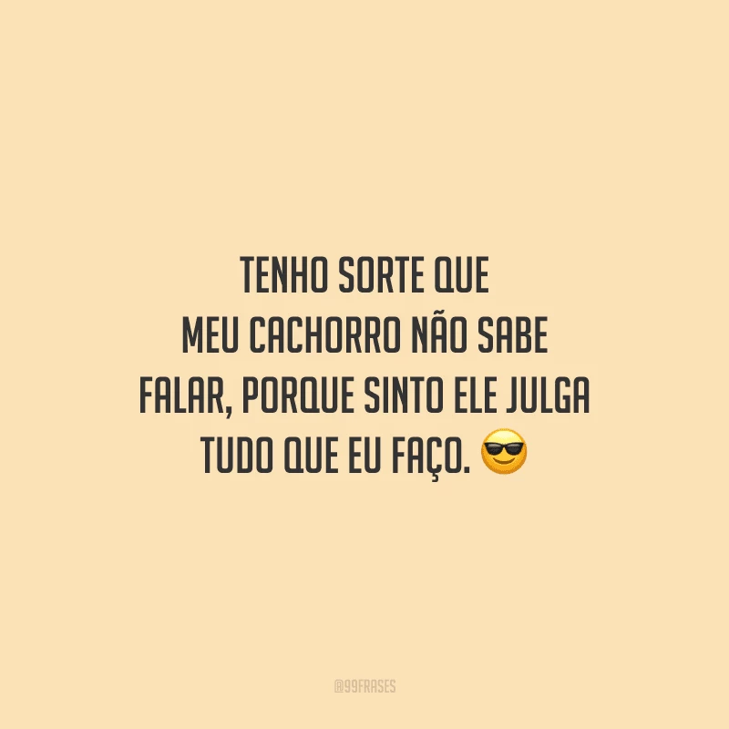 Tenho sorte que meu cachorro não sabe falar, porque sinto ele julga tudo que eu faço.