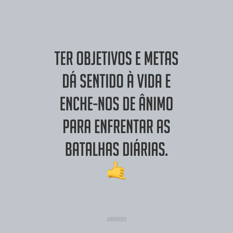 Ter objetivos e metas dá sentido à vida e enche-nos de ânimo para enfrentar as batalhas diárias.