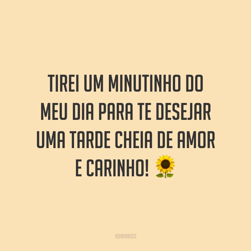 Tirei um minutinho do meu dia para te desejar uma tarde cheia de amor e carinho! 🌻