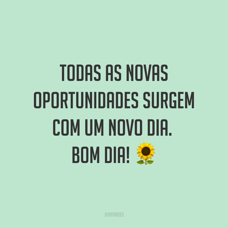 Todas as novas oportunidades surgem com um novo dia. Bom dia! ?