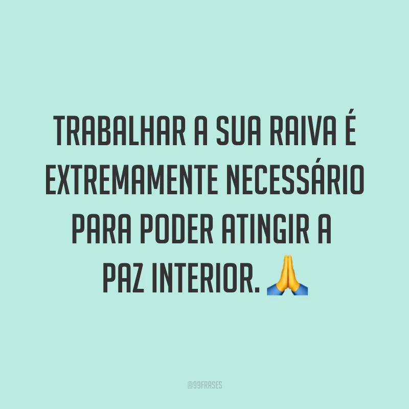 Trabalhar a sua raiva é extremamente necessário para poder atingir a paz interior. ?