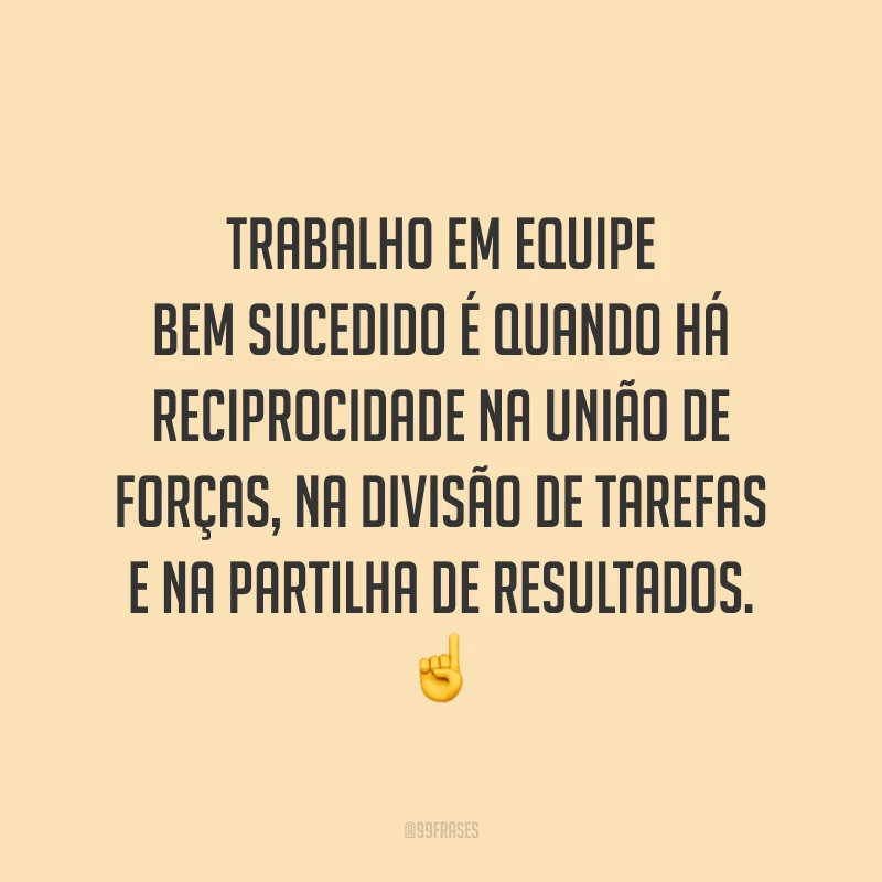 Trabalho em equipe bem sucedido é quando há reciprocidade na união de forças, na divisão de tarefas e na partilha de resultados. ☝️