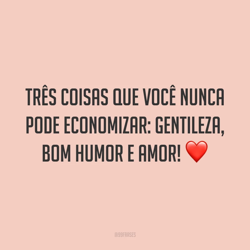 Três coisas que você nunca pode economizar: gentileza, bom humor e amor! ❤️