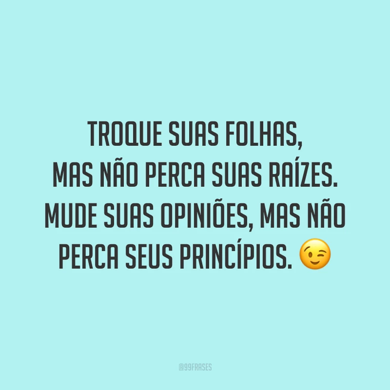 Troque suas folhas, mas não perca suas raízes. Mude suas opiniões, mas não perca seus princípios. 😉