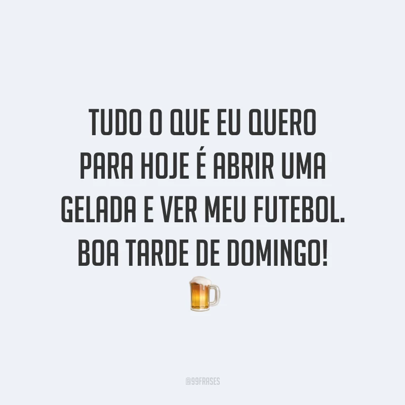 Tudo o que eu quero para hoje é abrir uma gelada e ver meu futebol. Boa tarde de domingo!