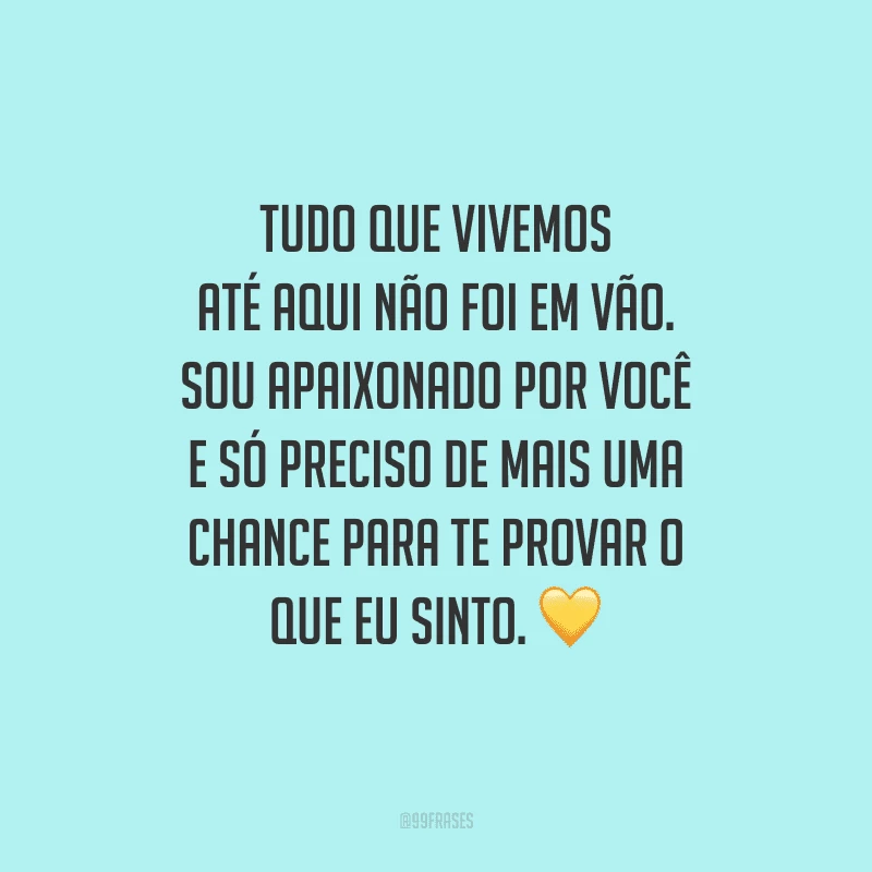 Tudo que vivemos até aqui não foi em vão. Sou apaixonado por você e só preciso de mais uma chance para te provar o que eu sinto.