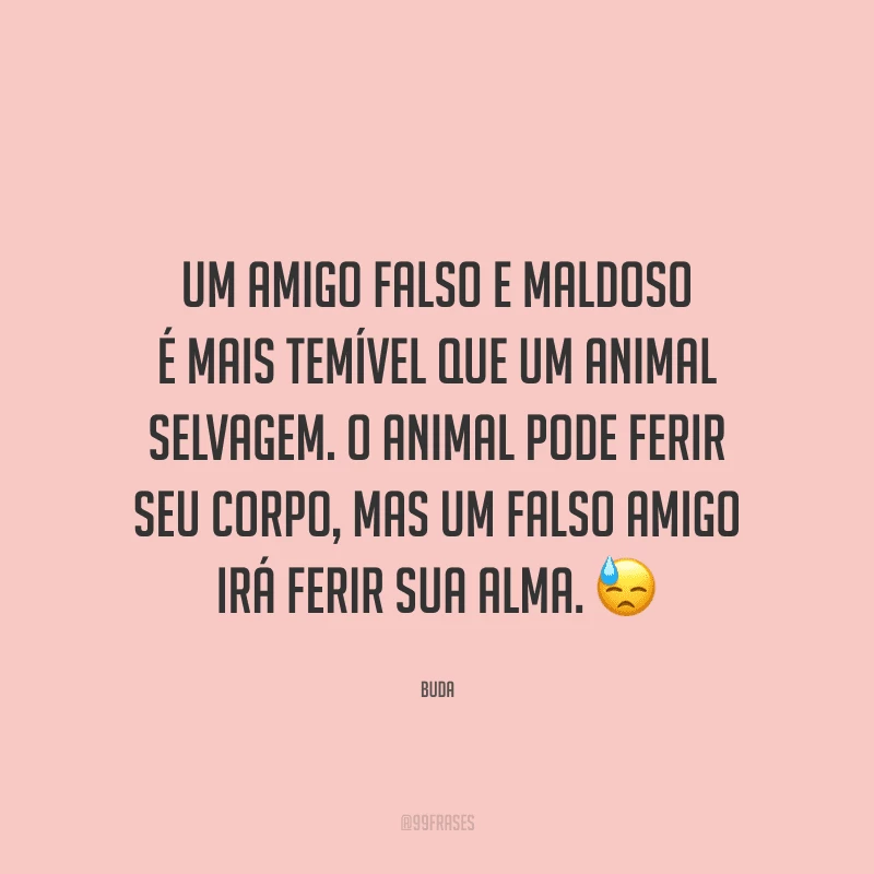 Um amigo falso e maldoso é mais temível que um animal selvagem. O animal pode ferir seu corpo, mas um falso amigo irá ferir sua alma. 