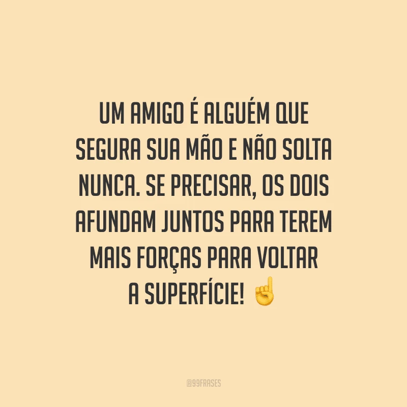 Um amigo é alguém que segura sua mão e não solta nunca. Se precisar, os dois afundam juntos para terem mais forças para voltar a superfície! 