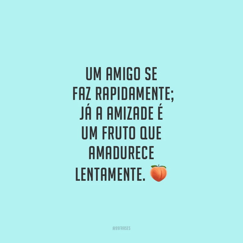Um amigo se faz rapidamente; já a amizade é um fruto que amadurece lentamente.