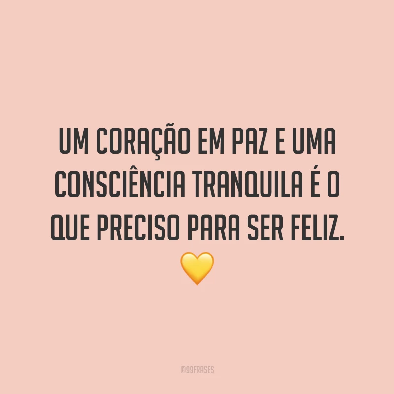Um coração em paz e uma consciência tranquila é o que preciso para ser feliz.